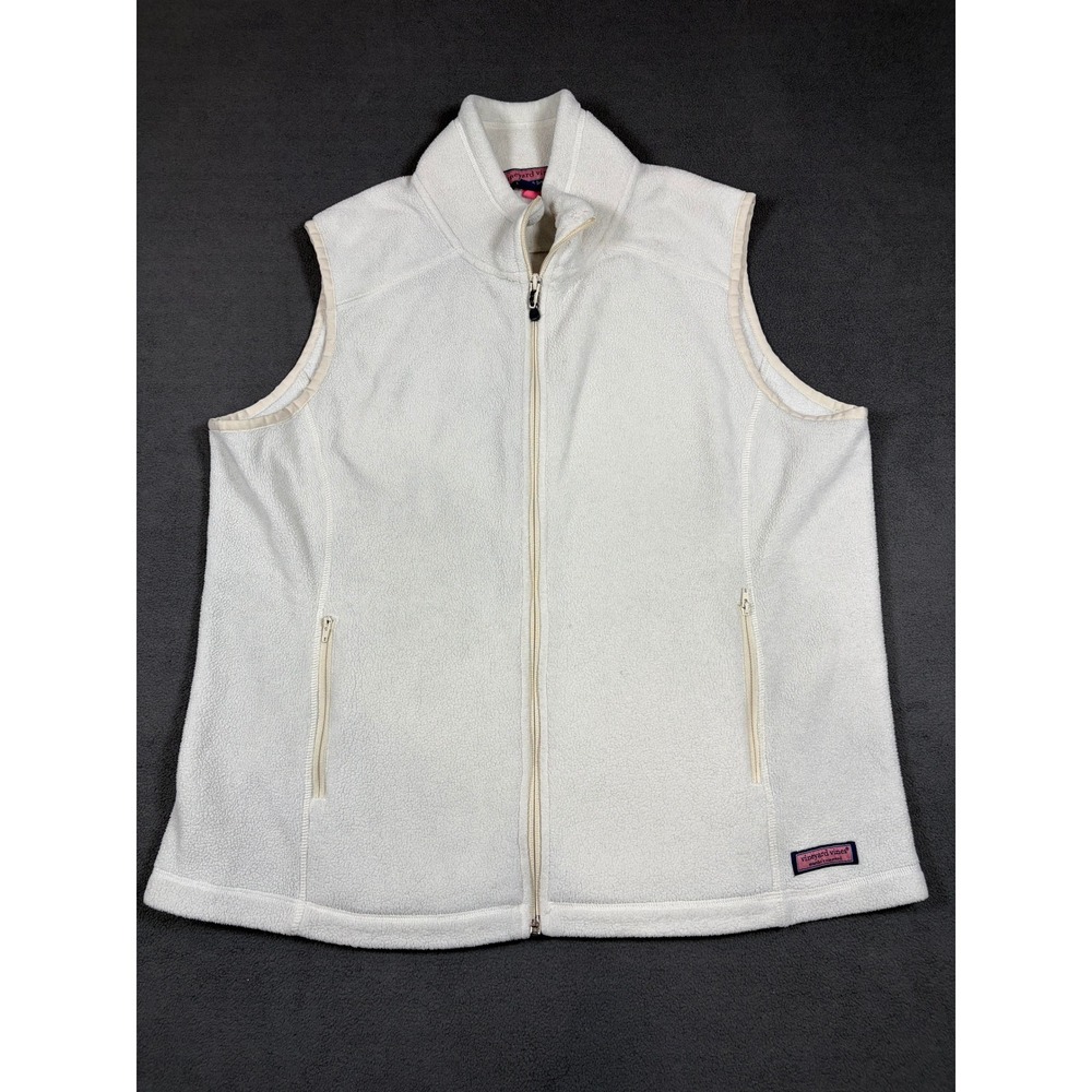 Vineyard Vines Fleece Vest Women XL White Full Zip Sleeveless Soft Casual